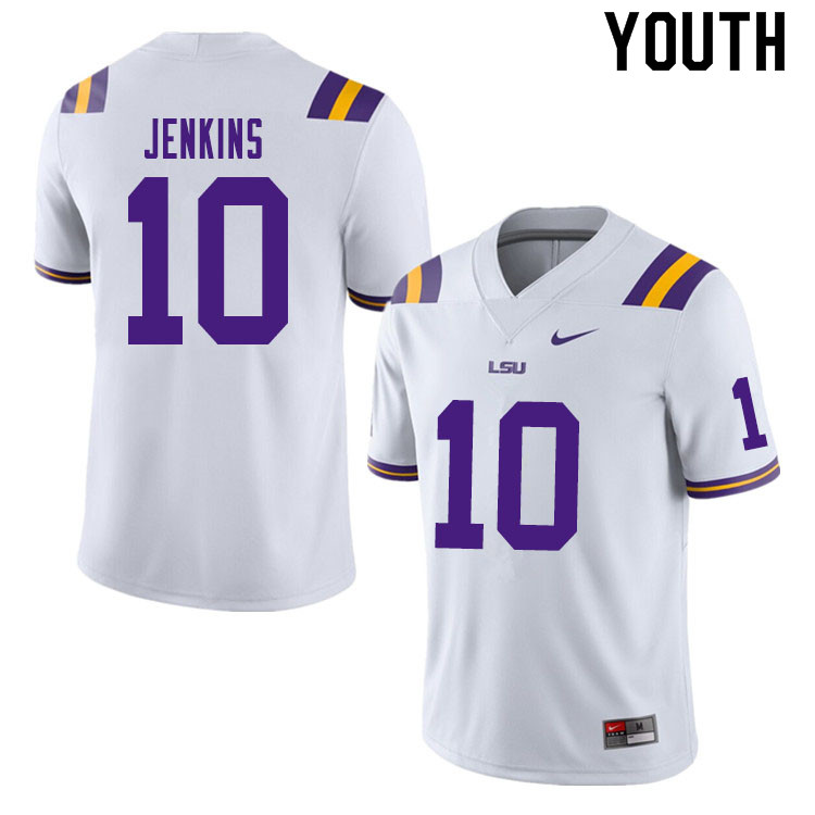 Youth #10 Jaray Jenkins LSU Tigers College Football Jerseys Sale-White